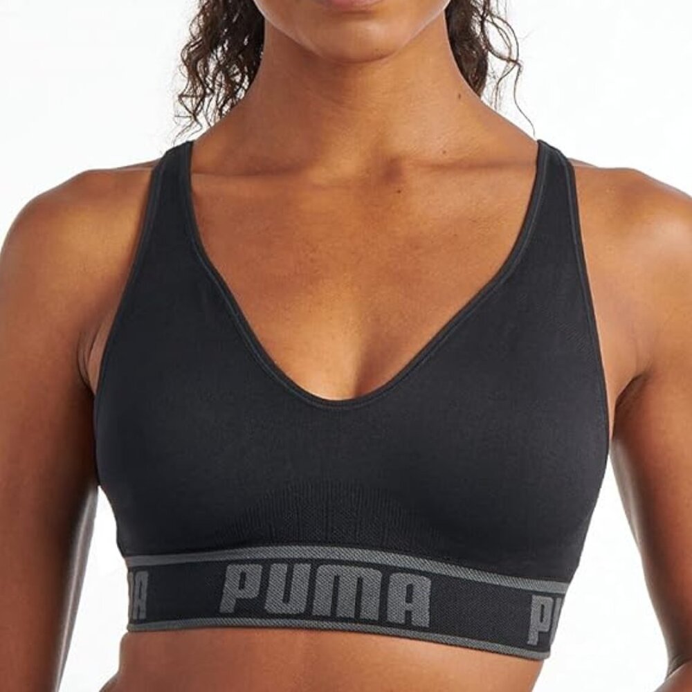 PUMA Women's Seamless Sports Bra Medium NWT Black